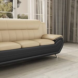 Container Furniture Direct Michael Modern Faux Leather Upholstered Stainless Steel Legs Living Room, Sofa, Black Camel