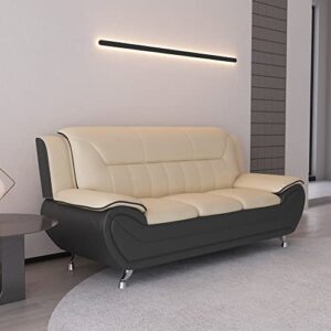 Container Furniture Direct Michael Modern Faux Leather Upholstered Stainless Steel Legs Living Room, Sofa, Black Camel