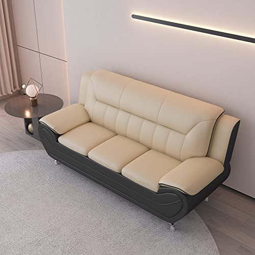 Container Furniture Direct Michael Modern Faux Leather Upholstered Stainless Steel Legs Living Room, Sofa, Black Camel