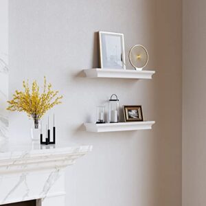 RICHER HOUSE White Floating Shelves for Wall Decor, 16 Inches Wall Shelves Set of 3, Picture Ledge Wall Mounted, Crown Molding Display Shelves with Invisible Brackets in Bathroom, Bedroom, Living Room