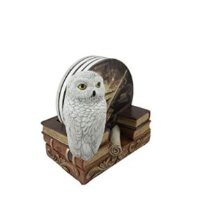 World of Wonders Spells & Potions Owl Coasters Set | Decorative White Owl Wizard School Decor | Absorbent Drink Coasters