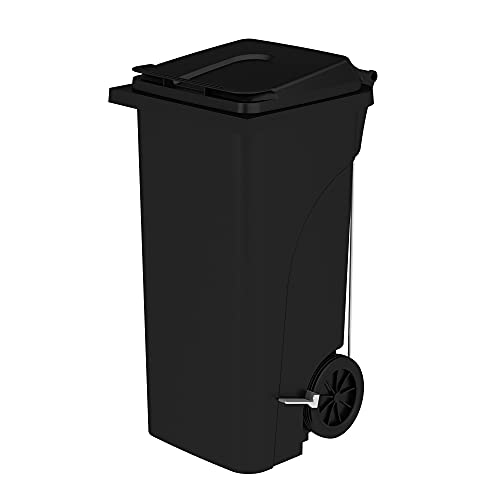 Safco Products Plastic Step-On Trash Can for Hands-Free Disposal, Great for Home/Commercial Use, 32 Gallon, Black (9926BL)