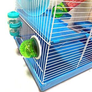 Large 3-Levels Dwarf Hamster Expandable and Customizable Habitat House Cage for Rodent Gerbil Mouse Mice Rat with Crossover Tube Tunnel (24" L x 12.5W x 16" H, Blue)