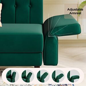 Belffin Velvet Convertible Futon Sofa Bed Memory Foam Futon Couch Sleeper Sofa Green
