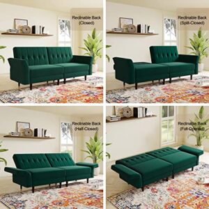 Belffin Velvet Convertible Futon Sofa Bed Memory Foam Futon Couch Sleeper Sofa Green