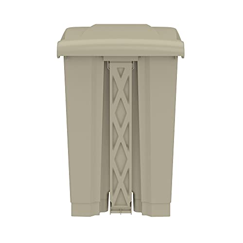 Safco Products Plastic Step-On Trash Can for Hands-Free Disposal, Great for Home/Commercial Use, 12 Gallon, Tan (9925TN)