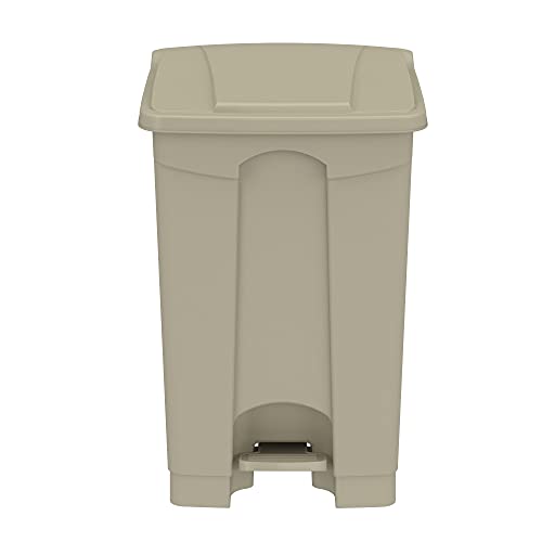 Safco Products Plastic Step-On Trash Can for Hands-Free Disposal, Great for Home/Commercial Use, 12 Gallon, Tan (9925TN)