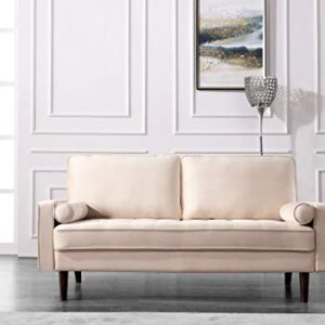 Container Furniture Direct Womble Modern Velvet Upholstered Living Room Diamond Tufted Chesterfield Sofa with Gleaming Nailheads, Biscuit