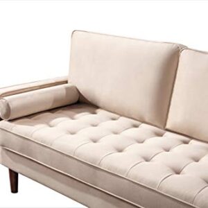 Container Furniture Direct Womble Modern Velvet Upholstered Living Room Diamond Tufted Chesterfield Sofa with Gleaming Nailheads, Biscuit