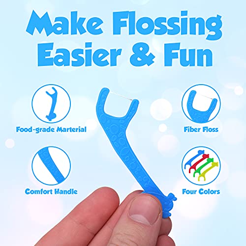 Ecovona - Tooth Floss Picks for Kids - 3 Pack (120 Count) - Toddler & Kid Safe Dental Floss Picks for The Whole Family - Advanced Design to Help Teach Dental & Oral Hygiene & Prevent Tooth Decay