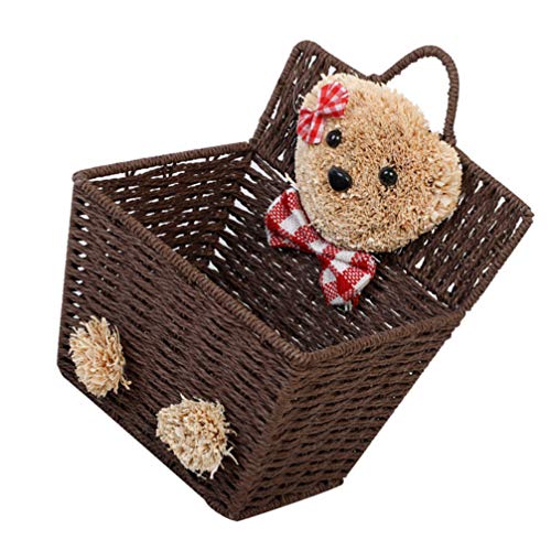 DOITOOL Woven Storage Baskets Storage Basket Willow Basket Rustic Hanging Woven Storage Bin Desktop Sundries Makeup Basket with Lid Handle Multifunctional Wicker Organizer Brown Woven Storage Basket