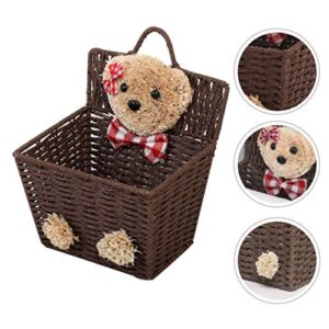 DOITOOL Woven Storage Baskets Storage Basket Willow Basket Rustic Hanging Woven Storage Bin Desktop Sundries Makeup Basket with Lid Handle Multifunctional Wicker Organizer Brown Woven Storage Basket