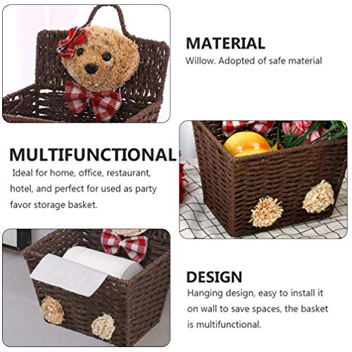 DOITOOL Woven Storage Baskets Storage Basket Willow Basket Rustic Hanging Woven Storage Bin Desktop Sundries Makeup Basket with Lid Handle Multifunctional Wicker Organizer Brown Woven Storage Basket