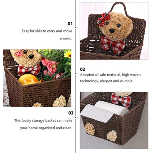 DOITOOL Woven Storage Baskets Storage Basket Willow Basket Rustic Hanging Woven Storage Bin Desktop Sundries Makeup Basket with Lid Handle Multifunctional Wicker Organizer Brown Woven Storage Basket