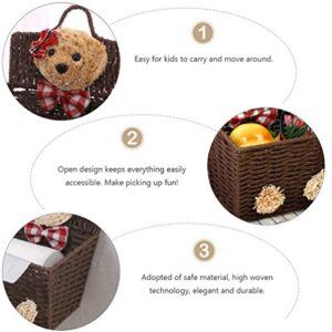 DOITOOL Woven Storage Baskets Storage Basket Willow Basket Rustic Hanging Woven Storage Bin Desktop Sundries Makeup Basket with Lid Handle Multifunctional Wicker Organizer Brown Woven Storage Basket