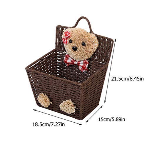 DOITOOL Woven Storage Baskets Storage Basket Willow Basket Rustic Hanging Woven Storage Bin Desktop Sundries Makeup Basket with Lid Handle Multifunctional Wicker Organizer Brown Woven Storage Basket