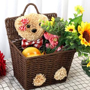 DOITOOL Woven Storage Baskets Storage Basket Willow Basket Rustic Hanging Woven Storage Bin Desktop Sundries Makeup Basket with Lid Handle Multifunctional Wicker Organizer Brown Woven Storage Basket