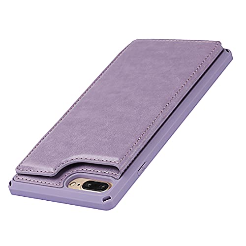 ShunJieTech for iPhone 7 Plus Case,for iPhone 8 Plus Case,[ Credit Card Holder & Slot Wallet Case ] Back Shell Leather Cover Shockproof Protective Case with Strap(5.5")-Purple