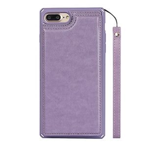 ShunJieTech for iPhone 7 Plus Case,for iPhone 8 Plus Case,[ Credit Card Holder & Slot Wallet Case ] Back Shell Leather Cover Shockproof Protective Case with Strap(5.5")-Purple