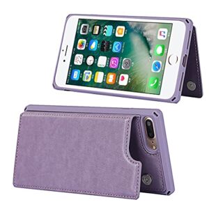 ShunJieTech for iPhone 7 Plus Case,for iPhone 8 Plus Case,[ Credit Card Holder & Slot Wallet Case ] Back Shell Leather Cover Shockproof Protective Case with Strap(5.5")-Purple