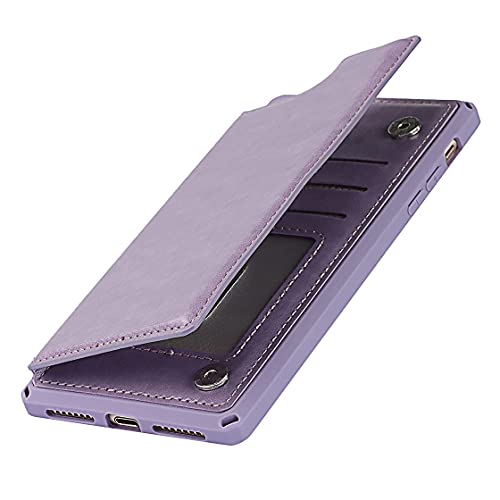 ShunJieTech for iPhone 7 Plus Case,for iPhone 8 Plus Case,[ Credit Card Holder & Slot Wallet Case ] Back Shell Leather Cover Shockproof Protective Case with Strap(5.5")-Purple