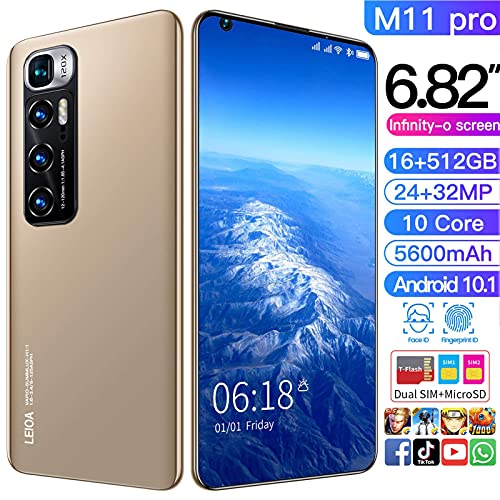 WWJ 4G Smartphone SIM Free Android Phones Unlocked, Android 10.0 Octa-core 16GB ROM, Mobile Phone, 6.8" HD Full Screen, 5600mAh Big Battery,Golden