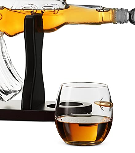 Godinger Whiskey Decanter and Whiskey Glasses Bar Set, Liquor Decanter Gift Set for Scotch Bourbon Wine, Gifts for Men
