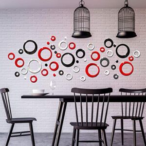 Outus 72 Pieces Acrylic Circle Mirror Wall Stickers Decor for Living Room Removable Round Dots Mirror Wall Decals Wall Decoration Murals for Home Bedroom Kitchen (Silver, Red, Black)