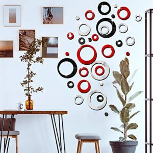 Outus 72 Pieces Acrylic Circle Mirror Wall Stickers Decor for Living Room Removable Round Dots Mirror Wall Decals Wall Decoration Murals for Home Bedroom Kitchen (Silver, Red, Black)
