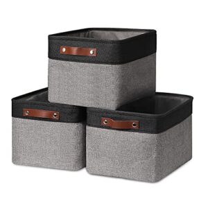 hnzige storage basket bins(3 pack) large collapsible storage baskets for organizing shelf closet bedroom, perfect storage bin with handles for closet, clothes, toy?black & gray, 15" x 11" x 9.5")