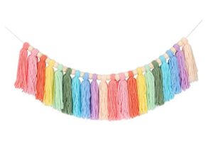 pastel tassel garland, colorful rainbow tassel wall hanging decor with wood bead colorful garland for girls bedroom wall classroom nursery party kids room birthday baby shower decor (pastel)
