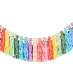Pastel Tassel Garland, Colorful Rainbow Tassel Wall Hanging Decor with Wood Bead Colorful Garland for Girls Bedroom Wall Classroom Nursery Party Kids Room Birthday Baby Shower Decor (Pastel)