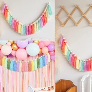 Pastel Tassel Garland, Colorful Rainbow Tassel Wall Hanging Decor with Wood Bead Colorful Garland for Girls Bedroom Wall Classroom Nursery Party Kids Room Birthday Baby Shower Decor (Pastel)