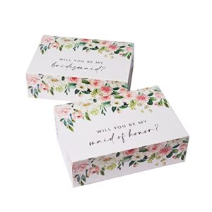 all ewired up bridesmaid proposal box set of 6, 1 maid of honor proposal box and 5 will you be my bridesmaid boxes for bridesmaid gifts, blush floral