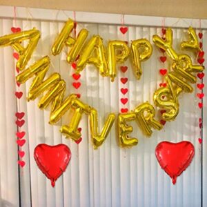 Happy Anniversary Balloons, 16 Inch Happy Anniversary Decoration Balloons with Red Foil Balloon Heart Hanging For All Ages Wedding Anniversary Decorations