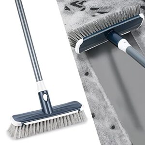 mexerris floor scrub brush with long handle - stiff carpet deck brush 2 in 1 floor scrubber cleaning grout brush for tile, bathroom, shower, sink, bathtub, and kitchen surface - gray