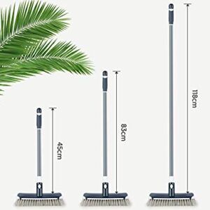 MEXERRIS Floor Scrub Brush with Long Handle - Stiff Carpet Deck Brush 2 in 1 Floor Scrubber Cleaning Grout Brush for Tile, Bathroom, Shower, Sink, Bathtub, and Kitchen Surface - Gray