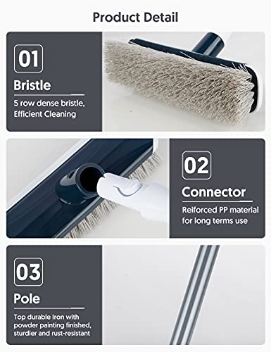 MEXERRIS Floor Scrub Brush with Long Handle - Stiff Carpet Deck Brush 2 in 1 Floor Scrubber Cleaning Grout Brush for Tile, Bathroom, Shower, Sink, Bathtub, and Kitchen Surface - Gray