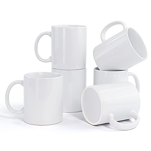 Farielyn-X Porcelain Sublimation Mugs Set of 6, 12 oz White Coffee Mugs, Ceramic Coffee Cups, Classic Drinking Cups with Handles, Mugs for Cappuccino, Espresso, Latte, Cocoa, Milk, Tea, Mug DIY Gifts