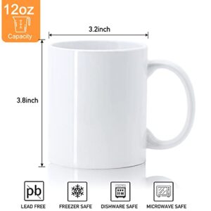 Farielyn-X Porcelain Sublimation Mugs Set of 6, 12 oz White Coffee Mugs, Ceramic Coffee Cups, Classic Drinking Cups with Handles, Mugs for Cappuccino, Espresso, Latte, Cocoa, Milk, Tea, Mug DIY Gifts