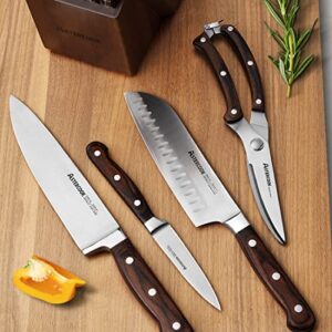 Knife Set, 15 Pcs Kitchen Knife Set With Block, Astercook German Stainless Steel With Scissors, Knife Sharpener and 6 Serrated Steak Knives