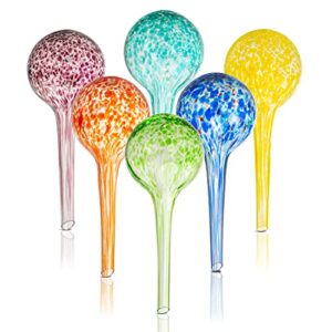 wyndham house, 6 piece small watering globe set, colorful hand-blown glass plant watering system