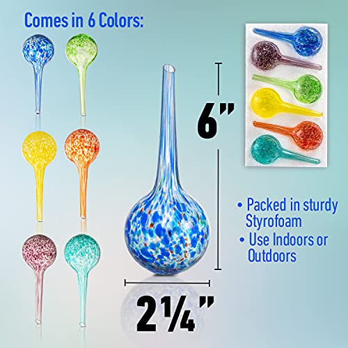 Wyndham House, 6 Piece Small Watering Globe Set, Colorful Hand-Blown Glass Plant Watering System