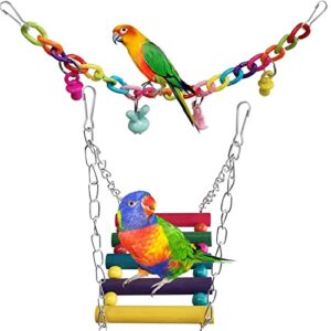 13pcs Bird Parakeet Toys, Swing Chewing Toy, Hanging Bell Pet Swing Bird Cage Hammock Climbing Ladders Toy Wooden Perch Toys for Small Parrots, Conure, Cockatiels