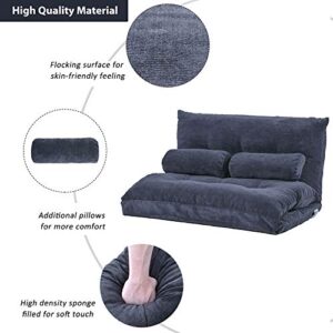 LTT Futon Sofa Bed, Futon Couch, Sofa Bed Adjustable Folding Futon Sofa Video Gaming Sofa Lounge Sofa with Two Pillows