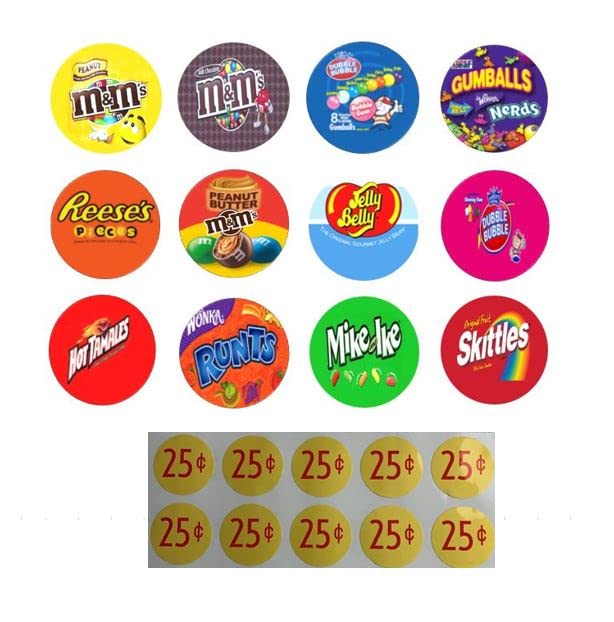 2" Round Candy Vending Machine Labels Stickers (12 Pack)