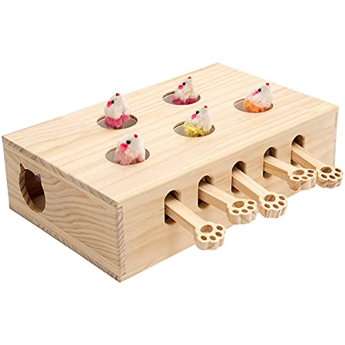 MEWOOFUN Cat Toys Interactive Whack-a-mole Solid Wood Toys for Indoor Cats Kitten Catch Mice Game