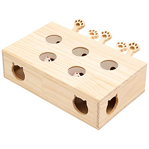 MEWOOFUN Cat Toys Interactive Whack-a-mole Solid Wood Toys for Indoor Cats Kitten Catch Mice Game