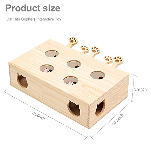 MEWOOFUN Cat Toys Interactive Whack-a-mole Solid Wood Toys for Indoor Cats Kitten Catch Mice Game