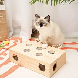 MEWOOFUN Cat Toys Interactive Whack-a-mole Solid Wood Toys for Indoor Cats Kitten Catch Mice Game